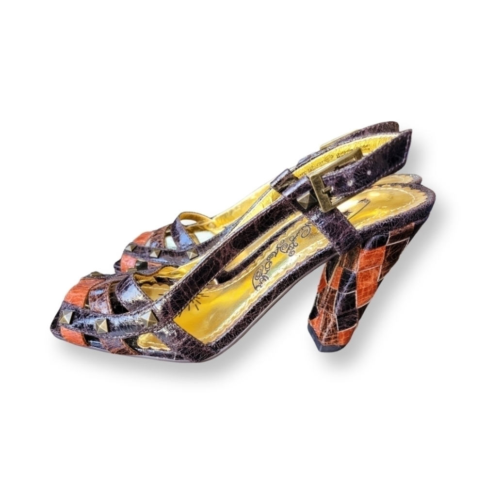 Naughty Monkey Brown Patchwork Heels Guc - image 2